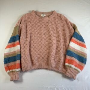 UMGEE Pink Sweater with Striped Sleeves